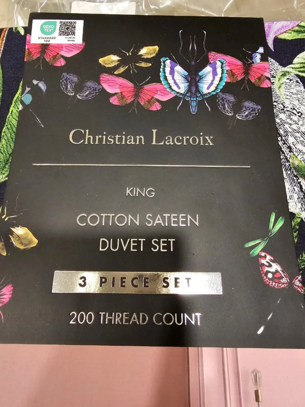 Christian Lacroix King Duvet Cover Set Cotton Tropical Floral Navy Blue NWT